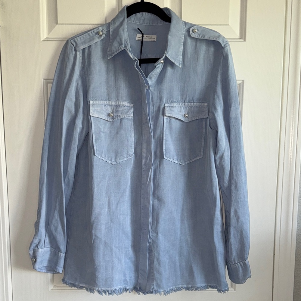Zara Woman Premium Denim Collecton Pearl button denim Shirt